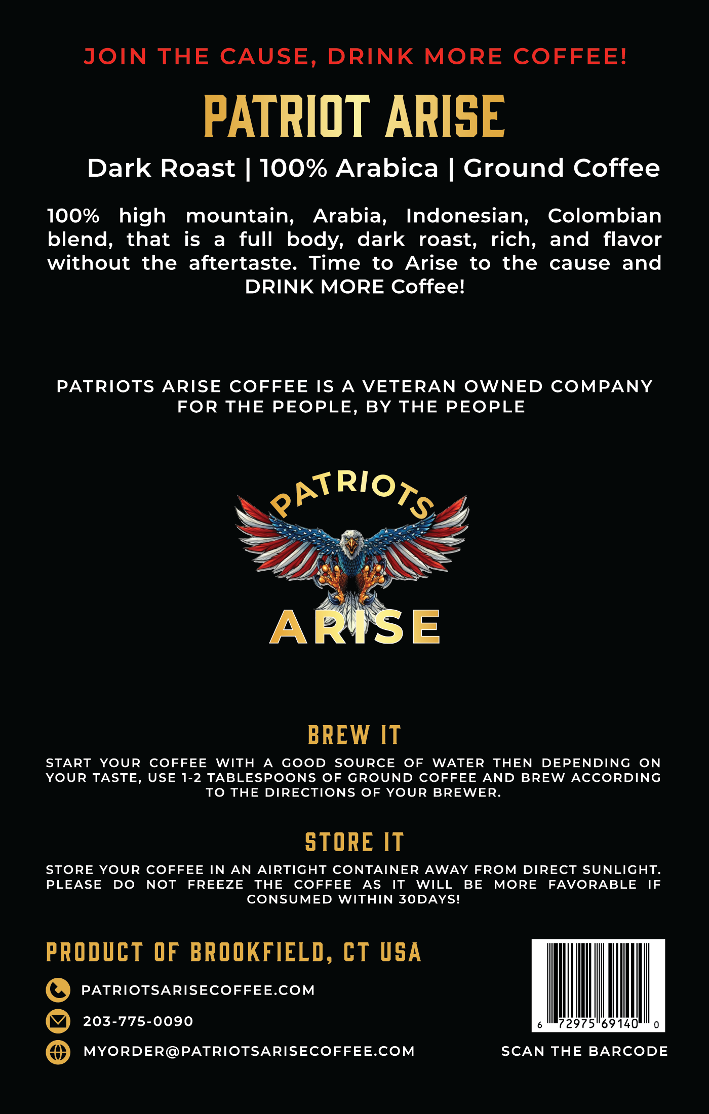 Patriots Arise | Dark Roast | 100% Arabica | Ground Coffee